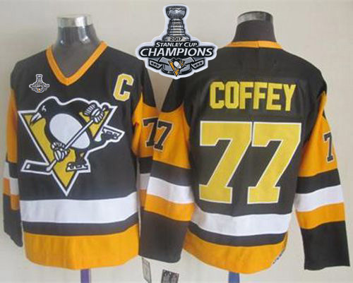 Penguins #77 Paul Coffey Black CCM Throwback Stanley Cup Finals Champions Stitched NHL Jersey